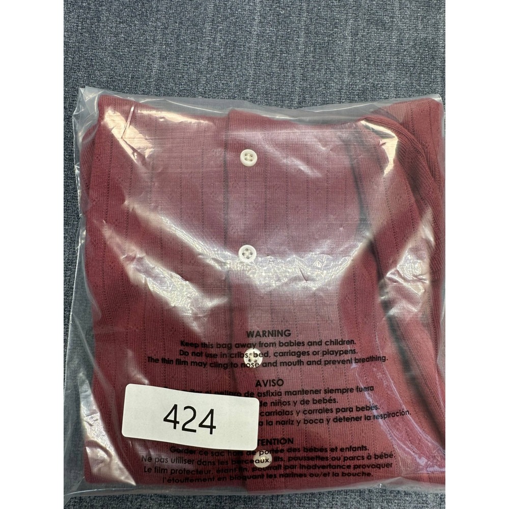 Brandy Melville Rust Red Pointelle Button Down Long Sleeve Cardigan Top NEW - Picture 11 of 11